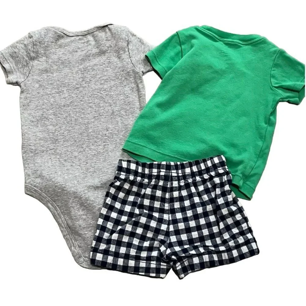 NWT Carter's Infant Boys Dinosaur Outfits Bodysuit, Shirt & Plaid Short